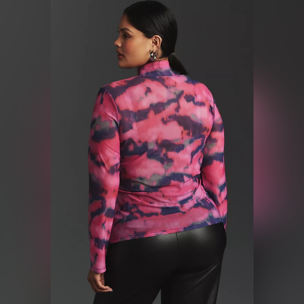 NWT Anthropologie Mesh Turtleneck Mockneck Top Long Sleeve Pink and Purple - Picture 3 of 16